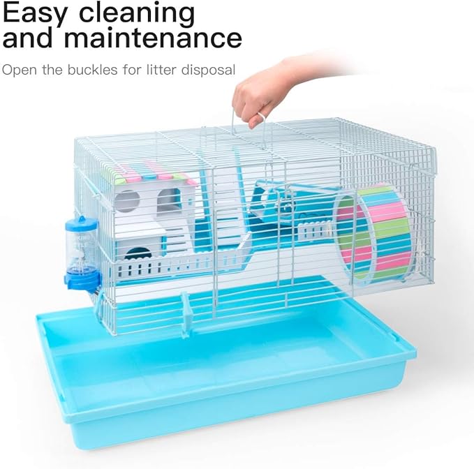 ROBUD Large Hamster Cage Gerbil Haven Habitat Small Animal Cage (Blue)
