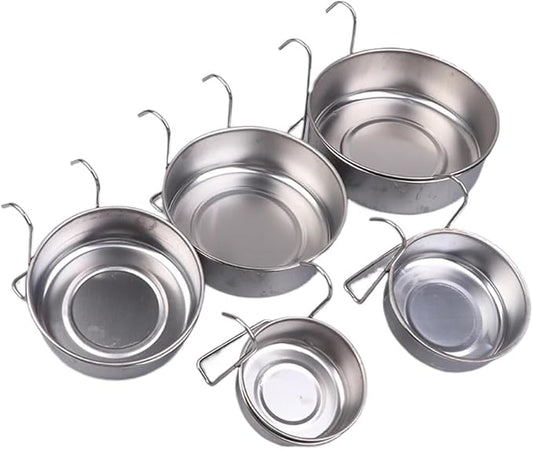 1PCS Crate Dog Cat Bowl Stainless Steel Hanging Pet Cage Bowl Food Water Feeder Coop Cup for Cat Puppy Birds Rats 5 Sizes(16CM)