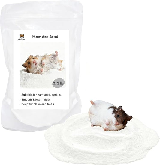 Hamster Sand Bath for Hamsters, Gerbils, Chinchillas, 2.2Lbs Less Dust Chinchilla Bath as Hamster Cage Accessories, Bathing White Sand for Small Animal Bath & Toilet Litter