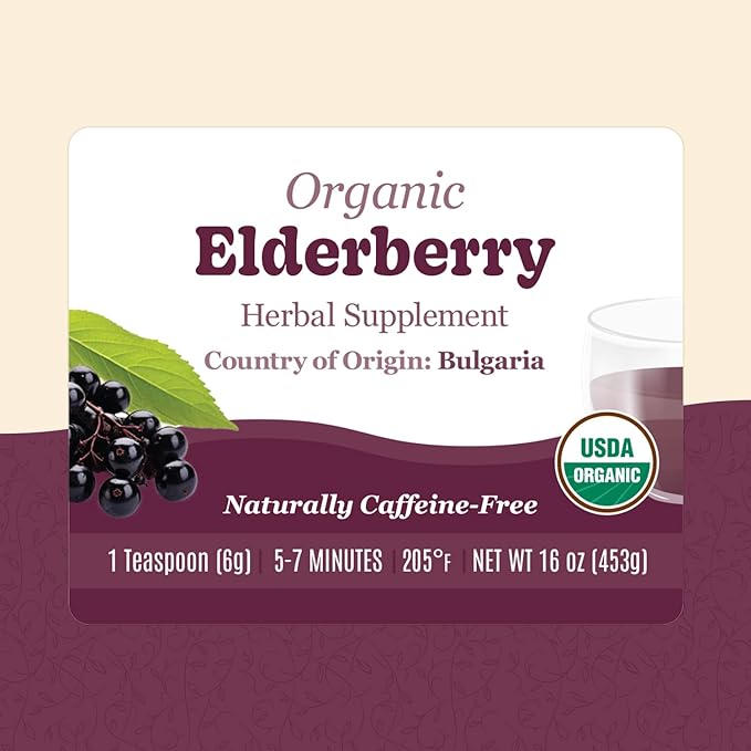 Organic Positively Botanicals Company, Elderberry, Herbal Tea Loose Leaf Botacnical, 16 Ounce