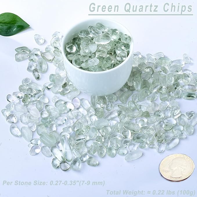 Erliway 100g Natural Green Quartz Crystal Chips 7-9mm Tumbled Stones | Small Crushed Crystal Stone, Polished Crystals Chips for Fish Tank, Healing Tumbled Rocks for Reiki Jewelry Making Home Décor