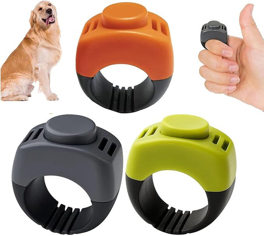 The Set of Easy Clicking Finger Ring Dog Training Clicker for Dogs Cats Horses traing Allowing Effective Versatile Training (3pcs Grey+Green+Orange)