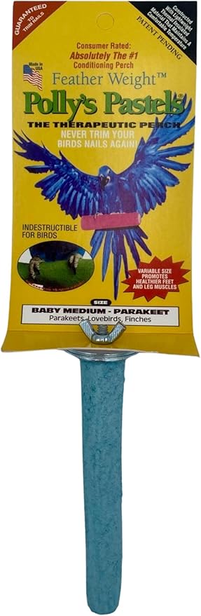Polly's Pastels Nail Trimming & Beak Conditioning Safety Perch for Cockatiels, Cockatoos, Macaws, Parakeets, Budgies, Parrots and All Other Birds (Blue, Baby medium-3/4 Dia. x 5" Long)