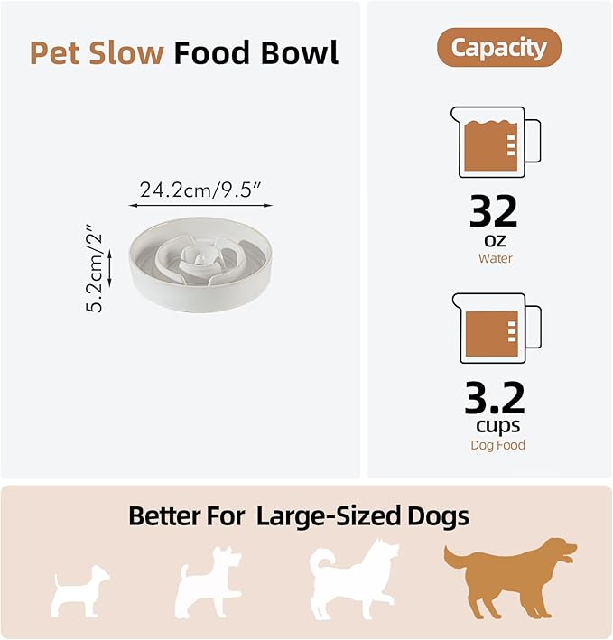 Havniva Slow Feeder Dog Bowls, 3.2 Cups Ceramic Dog Food Bowls 9.5 inch Slow Feeder for Large Dogs Puzzle Bowls for Fast Eater, Pet Slow Feeding Dish Anti-Choking