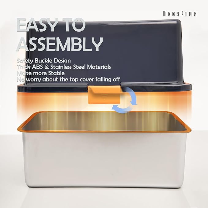 MEEXPAWS Stainless Steel Cat Litter Box Top Entry XL Large with Lid, 8'' High Side Metal Cat Litter Box for Big Cats, Top Cover with Slot, Non-Stick, Easy Clean, Include Litter Scoop