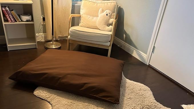 Natural Cotton Canvas Dog Bed – Raw Cotton Filled Pet Cushion Insert, Breathable Eco-Friendly Dog Mattress, Durable Washable Cover with Zipper (Dark Brown, X Large 53"x36"x5")