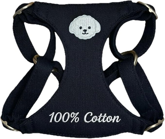 AetruffyPet 100% Cotton Dog Harness and Leash Set – Soft Breathable Vest for Small Dogs, Adjustable No-Choke Design, Lightweight Walking Set (XS/S/M) (Black, M)