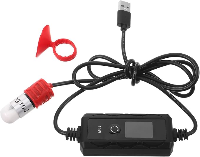 Compact Aquarium Heater 15w USB Mini Fish Tank Heater with Quartz Tube and Dual Temperature Display for Tropical Fish and Turtle in Marine and Planted Tanks to 4l