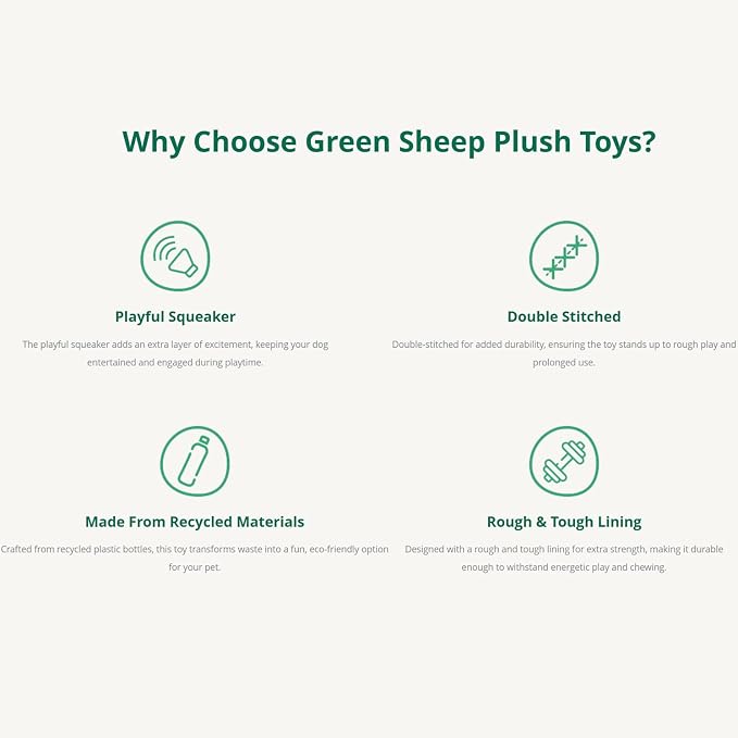 Green Sheep Rope Toy for Dogs, Durable Plush Dog Chew Toy with Squeaker, Interactive Pet Toy for Small Medium Large Dogs, Tough Recycle Cotton Rope & PP Cotton Stuffing
