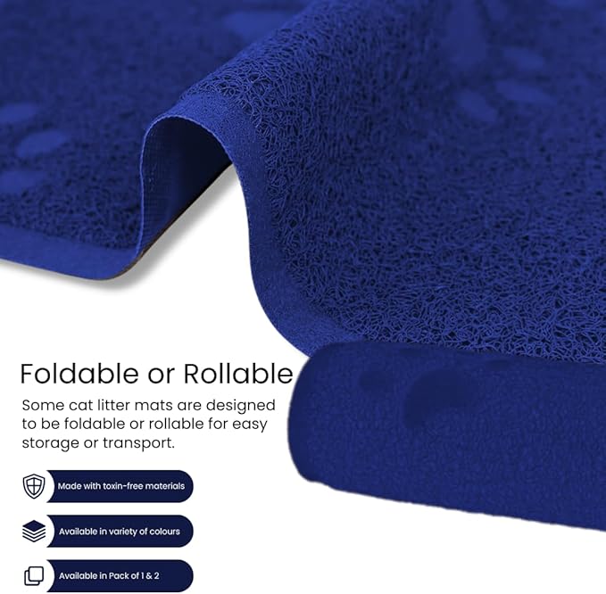 Andalus Small Cat Litter Mat, Pack of 1 - Waterproof, Non-Slip & Easy to Clean Cat Litter Box Mat for Extra Efficient Pet Litter-Trapping, Blue (15.75” X 11.75”)