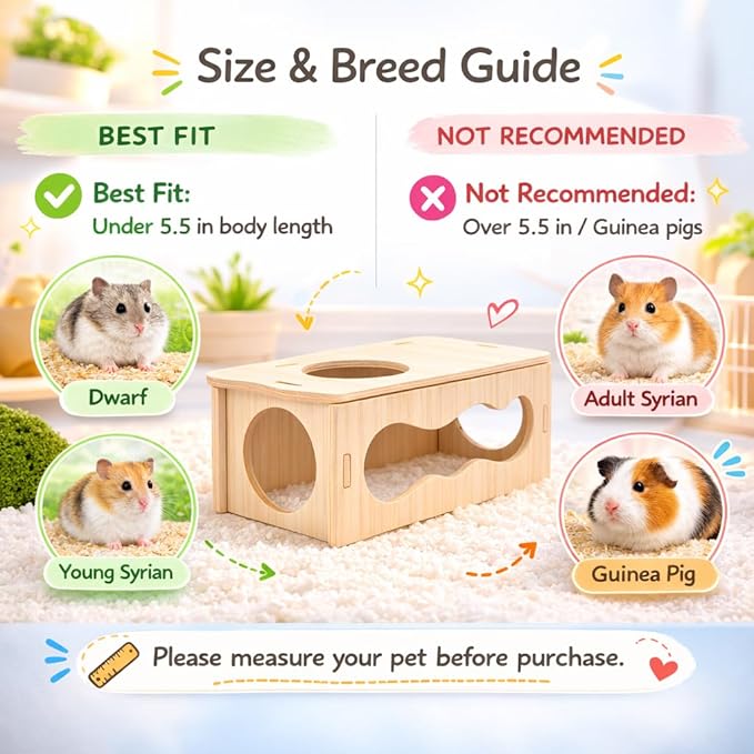 Medium Wooden Hamster Inspired Tunnel with Side & Top Windows Tunnel Toy Dreamy Cloud-Inspired Hideout with Smooth Streamlined Design – Natural Hideout Tube for Dwarf and Syrian Hamsters, Gerbils