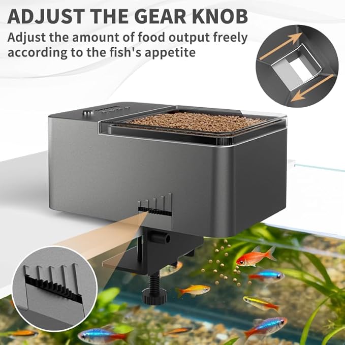 300ml Automatic Feeder for Aquarium Vacation Timer for Fish Tank Food Adjustable Auto Fish Feeder Dispenser for Pellets Strips 8/12/24/48H Timer Battery Operated(Not Included)