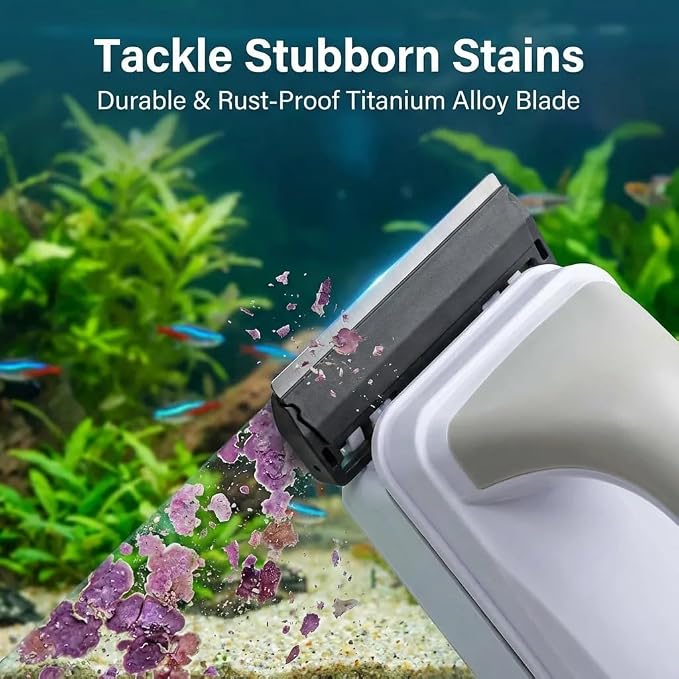 Large Magnetic Aquarium Glass Cleaner, Double Sided Floating Fish Tank Scrubber with Removable Handle & Titanium Blade Algae Scraper, Strong Magnet Tool for Removing Algae, Fits 1/4 to 1/2 Inch Thick