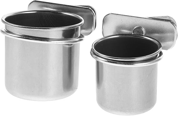 LALAFINA Stainless Steel Parrot Feeding Cups with Clamp Holders, 2pcs Bird Food Bowls 4.4cm 5.5cm for Cage Coop Feeding, Compatible with Cockatiel Budgie Parakeet