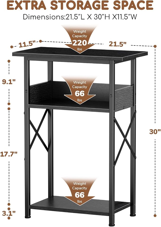 5-10 Gallon Fish Tank Stand with Storage Shelves, 3-Tier Aquarium Stand with Rust-Proof Metal Frame, Heavy Duty Waterproof Reptile Turtle Tank Stand for Home Office Up to 150LBS, 21.5" L x 11.5" W x 30" H, Black
