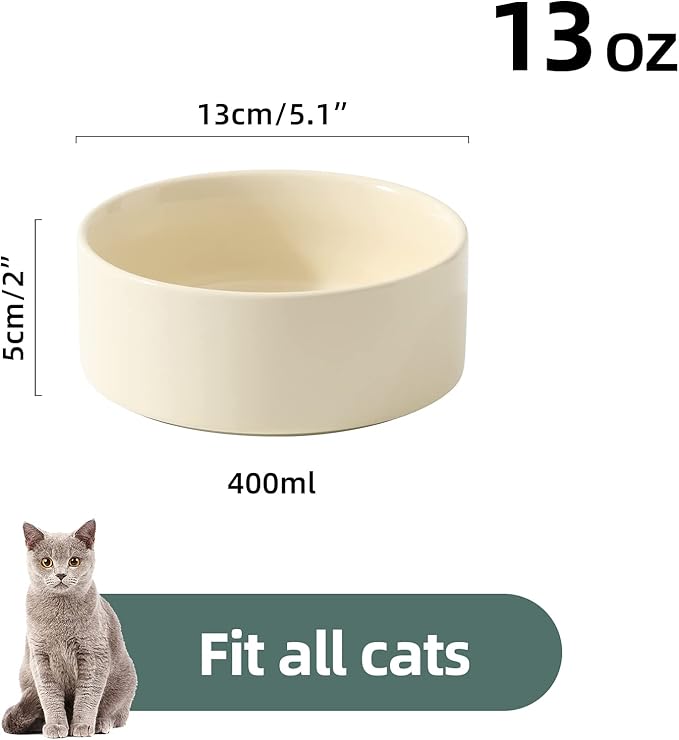 Havniva Cat Water Bowl Set of Two, 5.1” Ceramic Cat Food and Water Bowl Whisker Friendly Pet Water Bowls for Indoor Cats, Wide Kitten Dish Relieve Whisker Fatigue Non Slip Cat Feeder