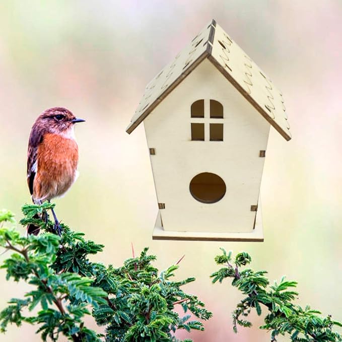 Wooden Bird House Nest Handmade Decorative Simulated Box for