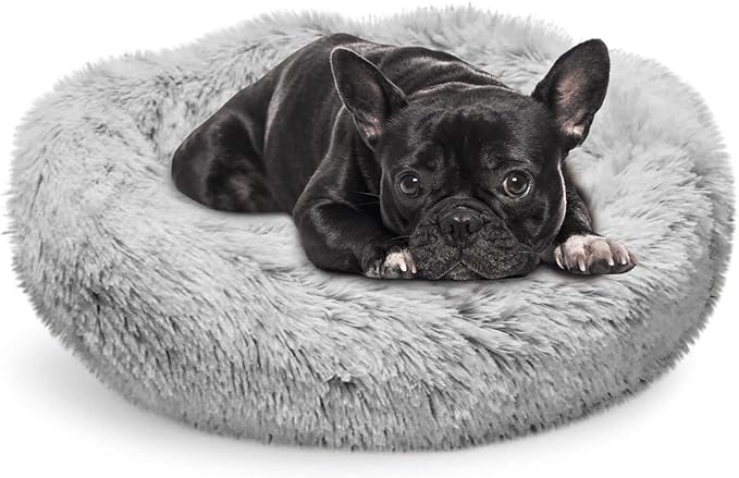 Whiskers & Friends Cat Beds for Indoor Cats, Fluffy Calming Donut Cat Bed, Small Dog Bed Washable - Orthopedic Soft Plush Pet Beds Sized for Kitten to Large Cats & Puppy to Small Dogs, Light Grey 20''