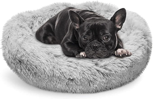 Whiskers & Friends Cat Beds for Indoor Cats, Fluffy Calming Donut Cat Bed, Small Dog Bed Washable - Orthopedic Soft Plush Pet Beds Sized for Kitten to Large Cats & Puppy to Small Dogs, Light Grey 20''