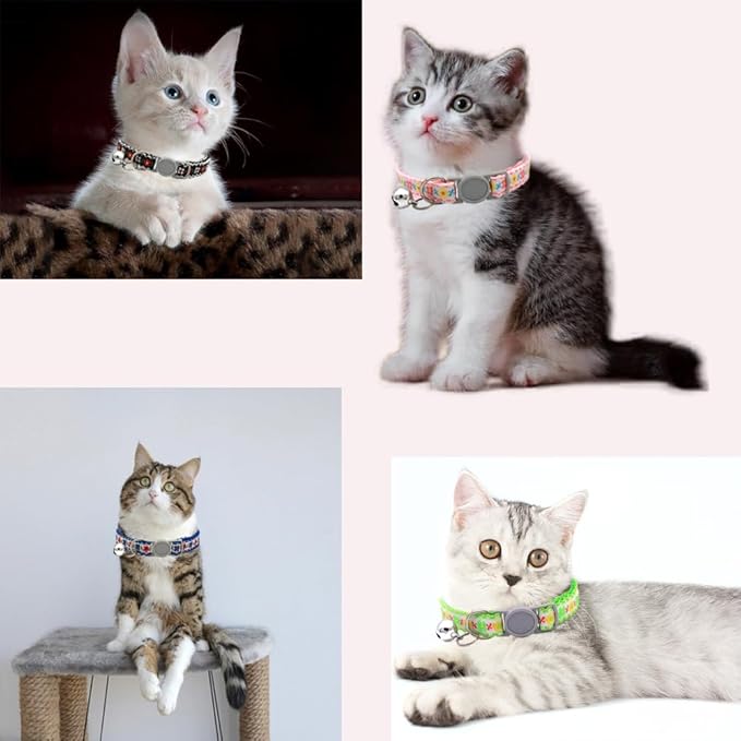 Black Cat Collar Breakaway with Bell, Break Away Kitten Collar with Bells, Cute Flower Tiny Dog Collar for XXS Xs Little Pet Dogs, Neck 7.5-12inch
