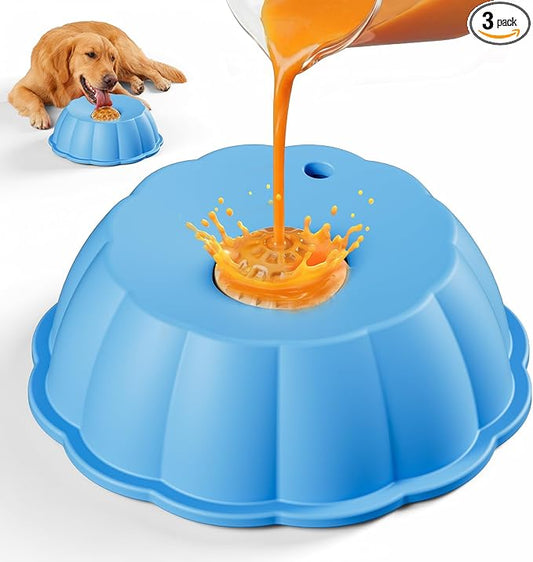 Slow Feeder Dog Bowls for Liquid Treat, Entertained Ball Dog Lick Bowl, Non-Slip Bone Broth Dog Licking Toys, 4/5 Cup Yogurt Dog Slow Feeder Bowl for Dietary Supplement/Post-op Nutrition (Blue)