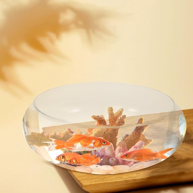 UPKOCH Large Clear Glass Fish Bowl Wide Mouth Round Planter Shallow Terrarium Vase for Centerpieces Aquatic Plant Goldfish Desktop Aquarium