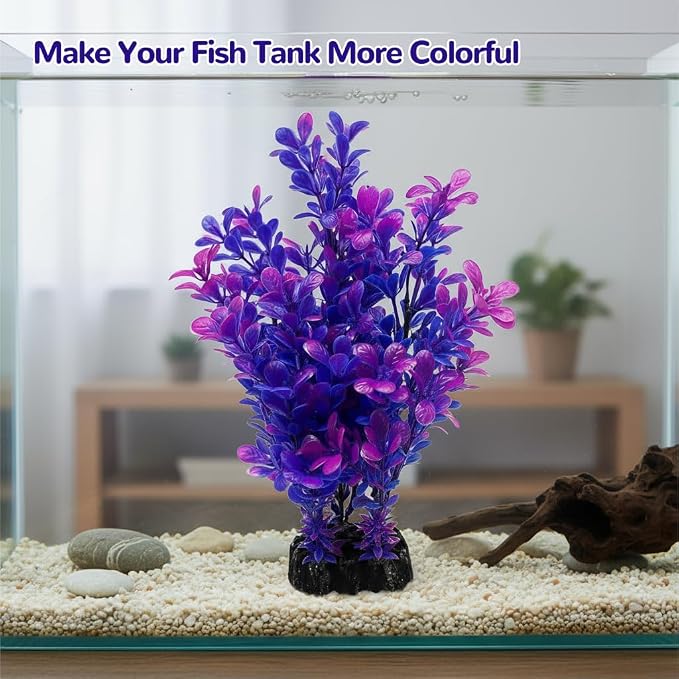 Mipukbay Purple Aquarium Plants - Artificial Plastic Fish Tank Decor, Realistic Ornament Safe for Fish & Shrimp, Low-Maintenance Aquascaping Plants for Freshwater/Saltwater Tank Landscaping
