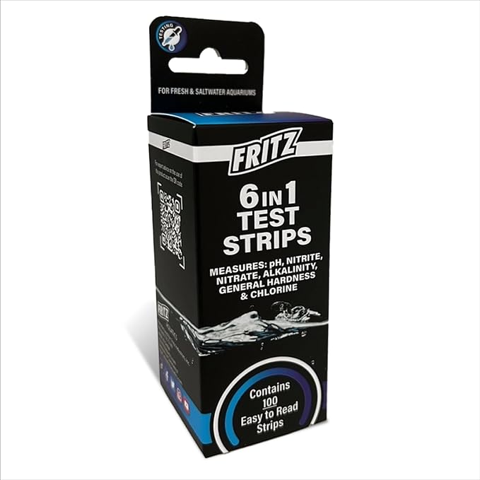 Fritz 6 in 1 Aquarium Test Strips - Monitor Nitrates, Nitrites, Water Hardness, Chlorine, Alkalinity and pH Level - 100 Count