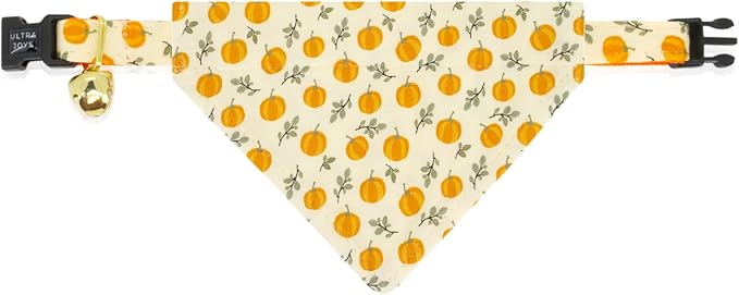 Ultra Joys Cat Collar with Bells - Breakaway for Cats, Boy & Girl Cat Collars Kitten Collar with Bell - Break Away Collar for Cats - Breakaway Cat Collar with Bandana Pumpkin Large