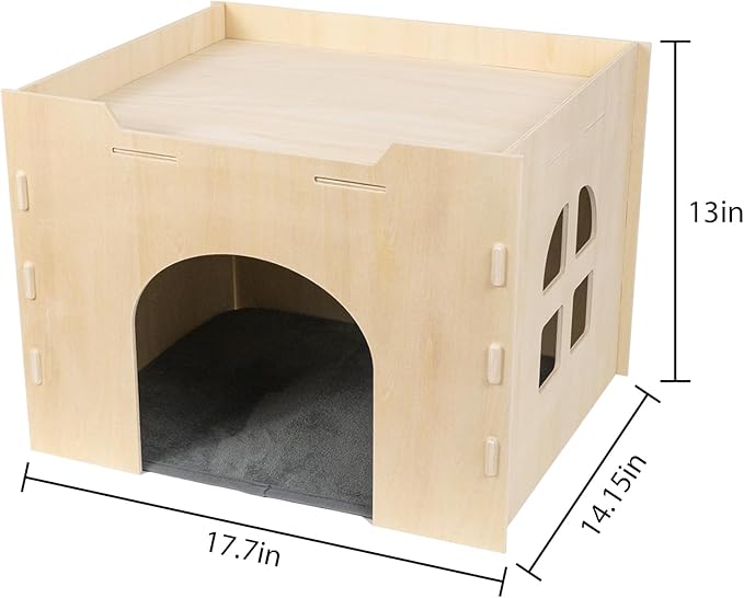 Bifeaw Guinea Pig Hideout, Natural Wooden Chew Proof Hideaway Hut for Small Pets (Cat)