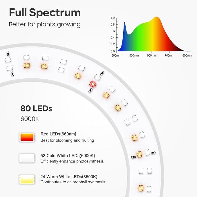 Grow Light, Full Spectrum Plant Lights with Stand, for Large Plants | 6000K 80LEDs Floor Grow Lamp, 3 Color Modes, Timer 6/12/16H, 5 Dimmable Levels, 67'' Adjustable Height, Gooseneck