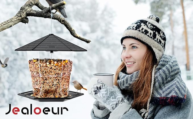 Jealoeur Bird Feeders for Outdoors Hanging Bird Feeder Wild Birds Seed, Black