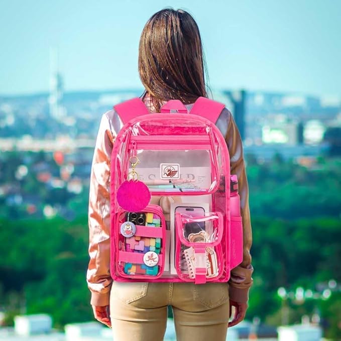 CCJPX 3Pcs Clear Backpack for Girls, School Transparent Bookbag, Heavy Duty See Through Backpacks for Teens Elementary