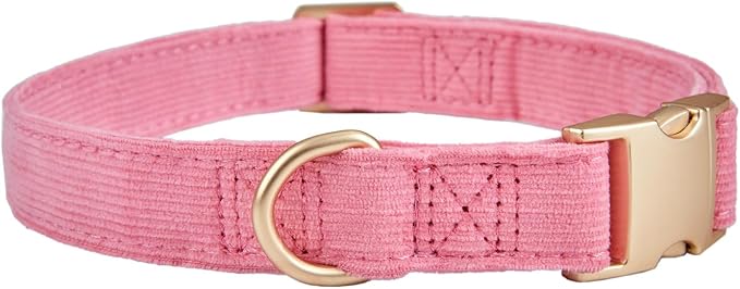 Soft Corduroy Dog Collar and Leash Set Adjustable Durable Dog Collars with Metal Buckle and Lead for Female Small Dogs,Hot Pink