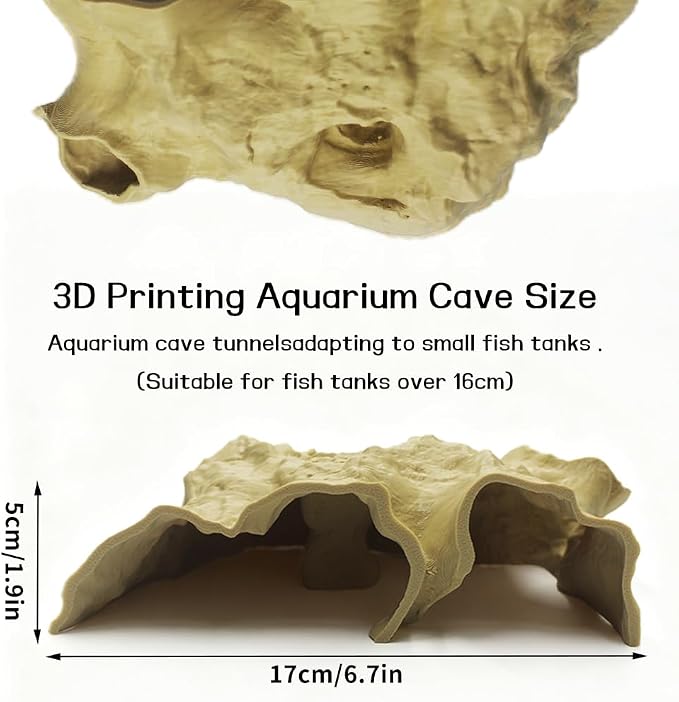 Aquarium Cave Tunnel 3D Printed - Fish Tank Decoration Natural Fish Hideout for Pleco, Shrimp & Corydoras | Sinking Base & Viewing Ports | Substrate-Friendly Decor (6.7" Under Gravel Design)