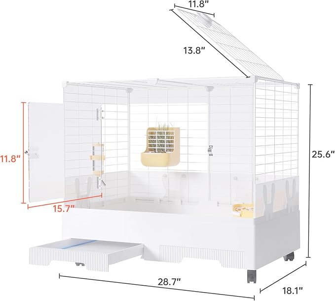 Oneluck Deluxe Small Animal Cage Indoor with Pull Out Tray,Transparent Habitat for Rabbit,Urine Guard,Easy to Clean,White (Transparent)