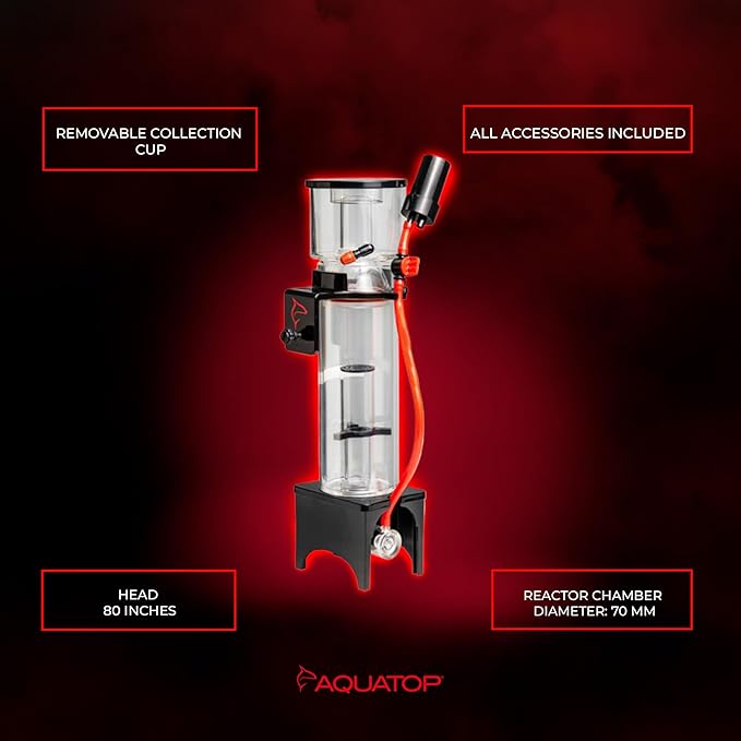 Aquatop Xyclone Mini DC Protein Skimmer – Filtration for Saltwater Aquariums – Ultra-Quiet Operation – Up to 55 Gal – Hang-On or in-Sump Installation