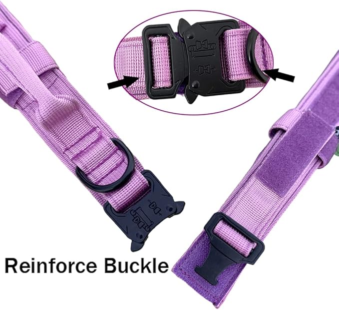 Xqpetlihai Tactical Dog Collar Adjustable Military Nylon Dog Collar with Control Handle and Heavy Duty Metal Buckle for Medium and Large Dogs (Purple,XXL)
