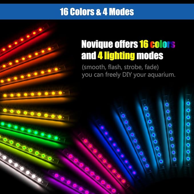 LED Aquarium Light with IP68 Waterproof and Memory Function Submersible Fish Tank Light with Remote and 16 Colors 15 Inches Brightness Adjustable Underwater Light Bar for Fish Tank Aquarium