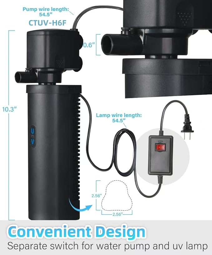 COOSPIDER Aquarium Filter U-Very Suitable for 20-75 Gallon Tank, 30 Gallon Fish Tank Water Filter for Green Water Control, Internal Submersible Pump Filtration System, Fish Filters for Aquariums