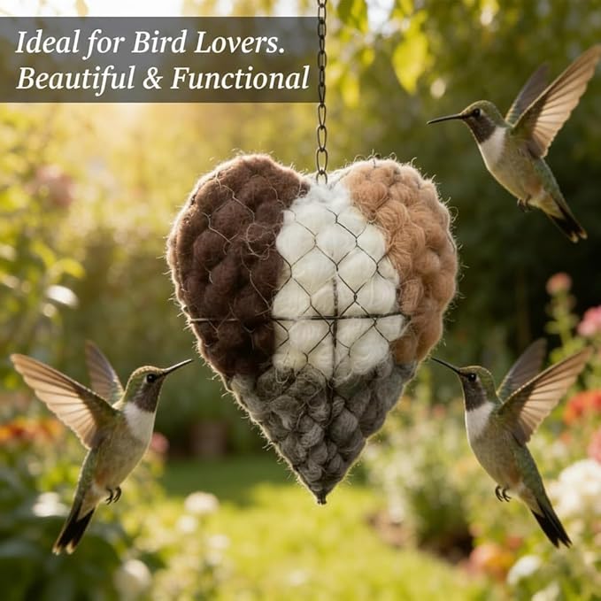 Handmade Alpaca Fiber Bird Nesting Heart, Birds Nests Material Holder, Winter Tree Shelter for Wild Bird