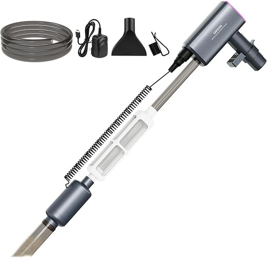 Cordless Aquarium Gravel Cleaner Vacuum: 6-in-1 Electric Fish Tank Cleaner, 36W Rechargeable & 650GPH Strong Suction Automatic Water Changer, Touch Control, Fits 5–150 Gallon Tanks