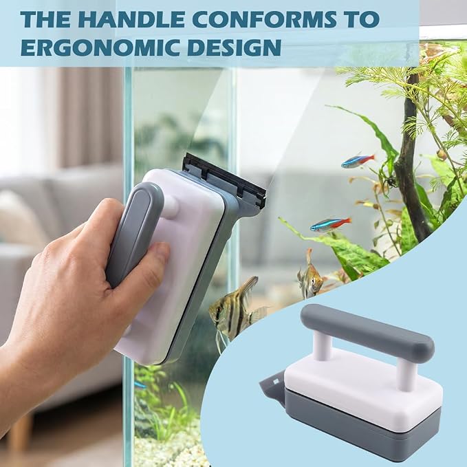Aquarium Magnetic Glass Cleaner, Double-Side Algae Scraper | Floating Fish Tank Algae Scraper with Detachable Scraper for 0.2-0.6 Inch Thick Glass Aquariums Tank, Comfortable Grip Handle