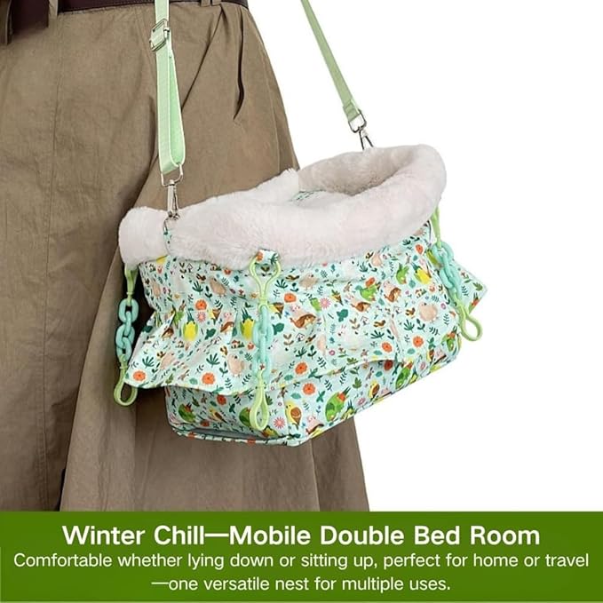 2 in 1 Warm Bird Carrier Bag, Bird Hammock Bed for Cage, Winter Travel Bag, Portable Parrot Outing Bag for Lovebird, Budgie, Conure, Quaker, Small Medium Birds (Green,Medium)