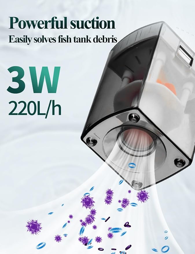 Aquarium Internal Filter, 4 in 1 Small Fish Tank Filters Pump Sponge Filter Ultra Silent Adjustable Submersible Power Filter with Multiple Function for Fish Tanks 5-10 Gallon