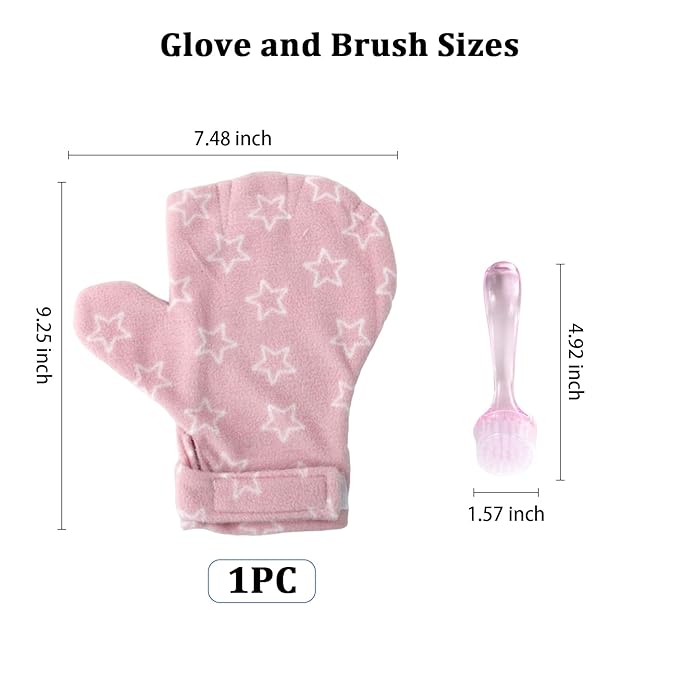 1Pcs Hamster Bite Proof Glove and Grooming Brush Set, Adjustable Hamster Glove, Lid Soft Cleansing Brush Massage Combs, Guinea Pig Brush, Hamster Care Set for Hamsters, Ferrets, Hedgehogs (Pink Stars)
