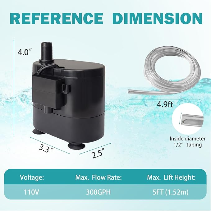 Small Pump With Level Sensor,5 FT Drain Lift,Large Volume,110V Automatic Submersible Water Pump Mini HAVC Condensate Pump For Dehumidifier,Air Conditioner, Ice Maker, Furnace,Air Cooler,PM02