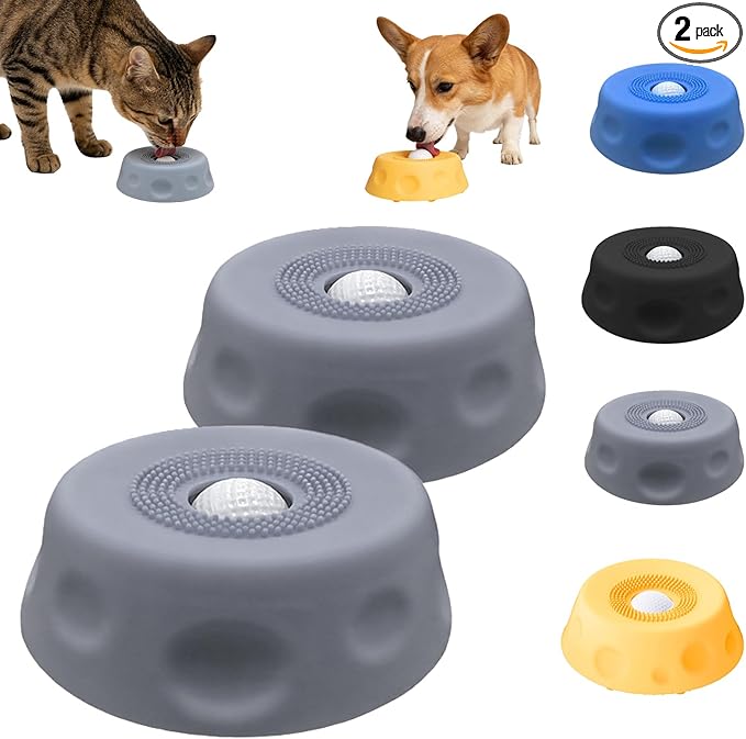 Dog Lick Bowl with Ball,Lick Ball Bowl for Dogs,Dog Licking Bowl with Rolling Ball,Slow Feeder Ball Bowl to Slow Pet Eating,Rolling Ball Dog Bowl Give Pet More Time to Enjoy Eating. (Gray-2pcs)