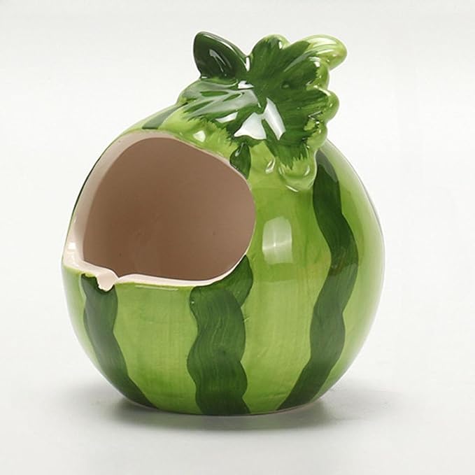 Ceramic Hamster House,Hut Cage,Hamster Cage Accessories,Cave,Cute Hamster Hideout Small Animal Hideout for Dwarf Hamste, Watermelon