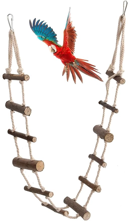 Bird Ladder, 39.4in Wooden Rope Ladder, Hamster Bridge Suitable for Various Small Pets Such as Hamsters Mice Gerbils Parrots and Chinchillas